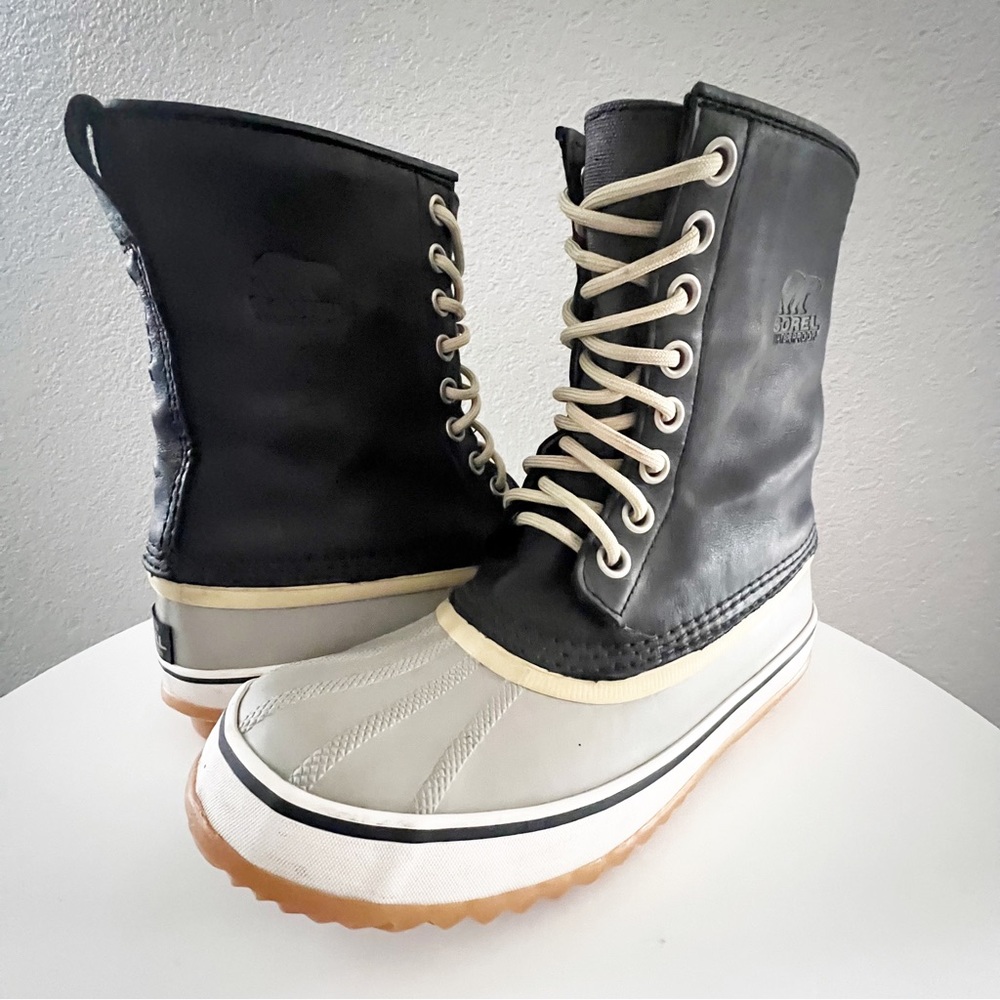 Sorel Premium 1965 Duck Boots Black Leather Lace Up sz 9